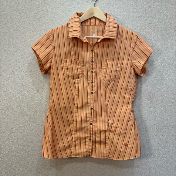 Mountain Hardwear Button Vented Blouse Stripes Embroidered Logo Orange Size 10 - Picture 1 of 8